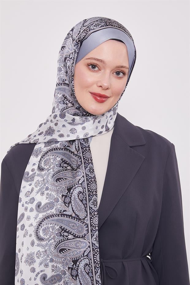 Gümüş Karma Çiçek Hint İpeği Şal