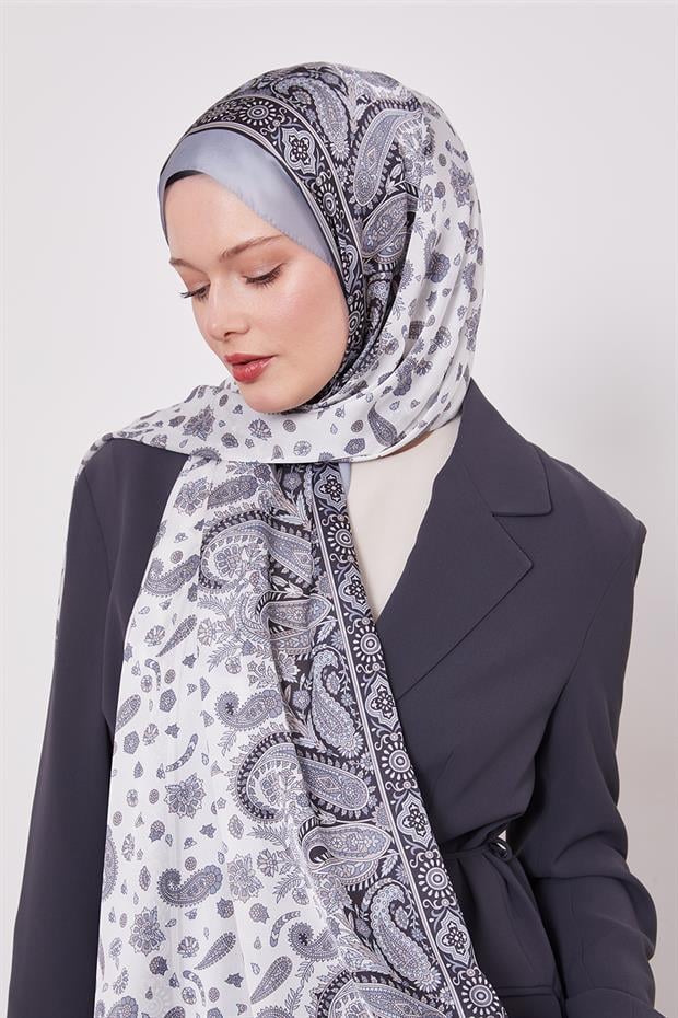 Gümüş Karma Çiçek Hint İpeği Şal