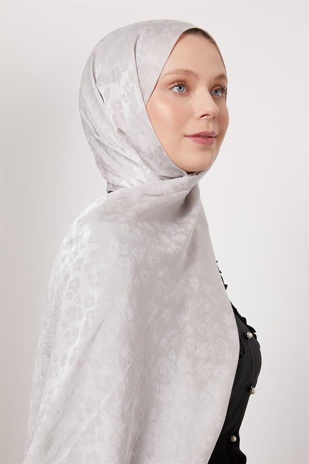 Gümüş Leopar Desen İtalyan Jakar Şal