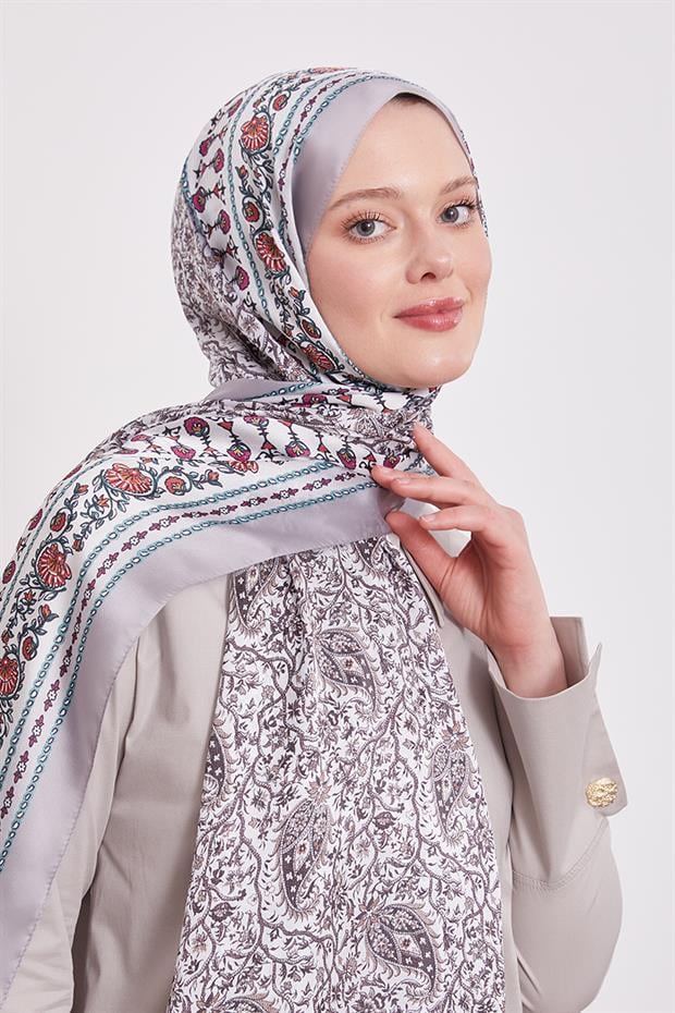 Gümüş Mini Çiçek Hint İpeği Şal