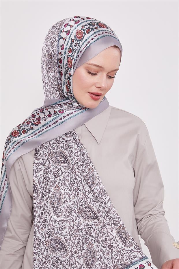 Gümüş Mini Çiçek Hint İpeği Şal