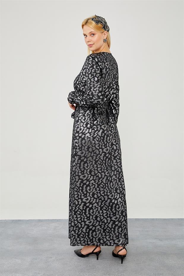 Gümüş Organze Kumaş Kuşak Bağlamalı Ferace