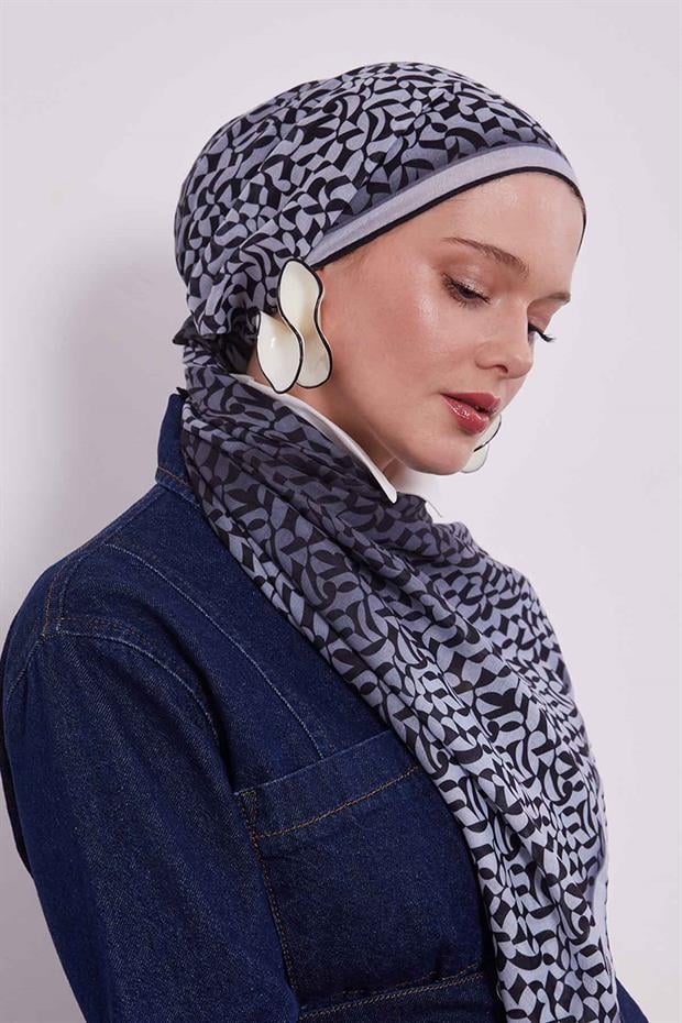 Gümüş Renk Geçişli Desen Soft Eşarp