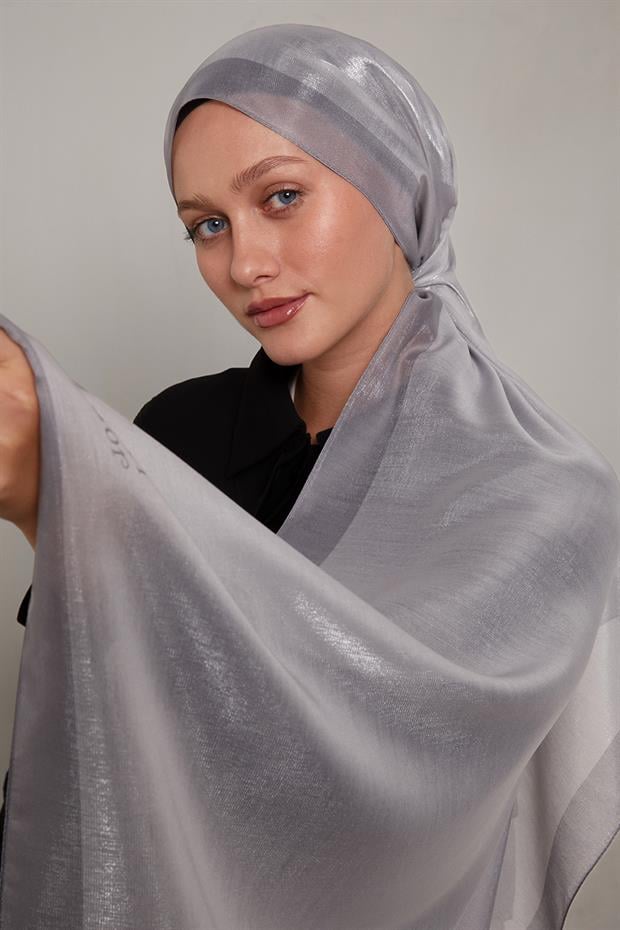 Gümüş Şerit Desen Kehribar Şal