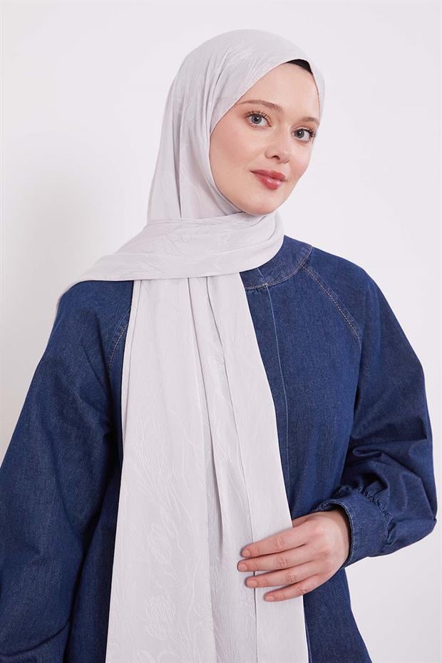 Gümüş Soyut Lale Desen Jakar Capri Şal