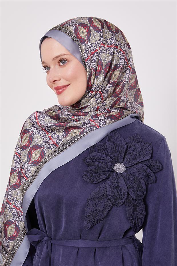 Gümüş Yansıma Desen Hint İpeği Şal