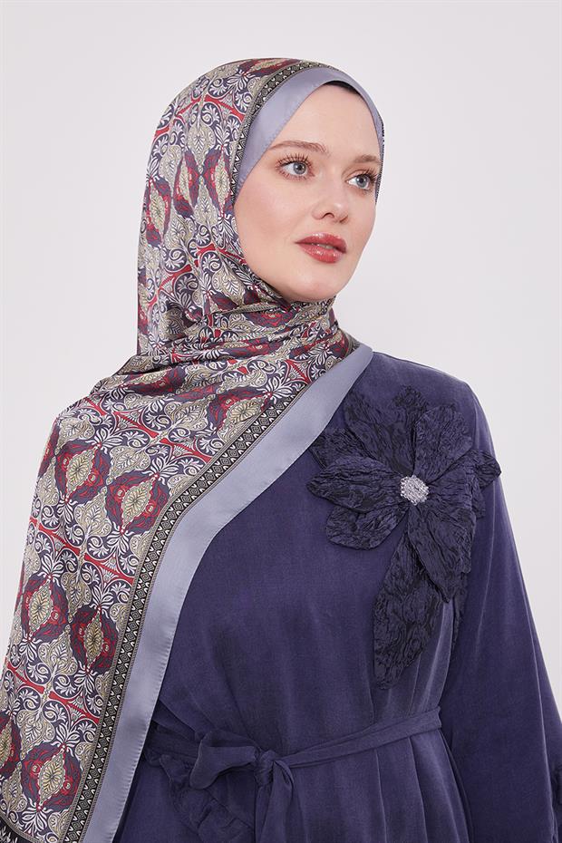 Gümüş Yansıma Desen Hint İpeği Şal