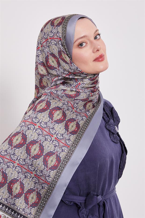 Gümüş Yansıma Desen Hint İpeği Şal