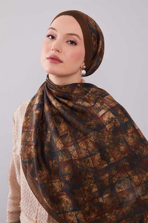 Haki Baklava Desen Yün İpek Şal