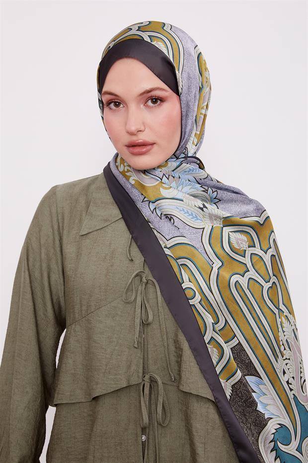 Haki Baroklu Hint İpeği Şal