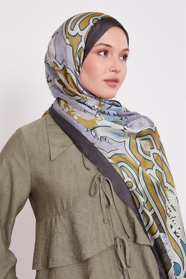Haki Baroklu Hint İpeği Şal