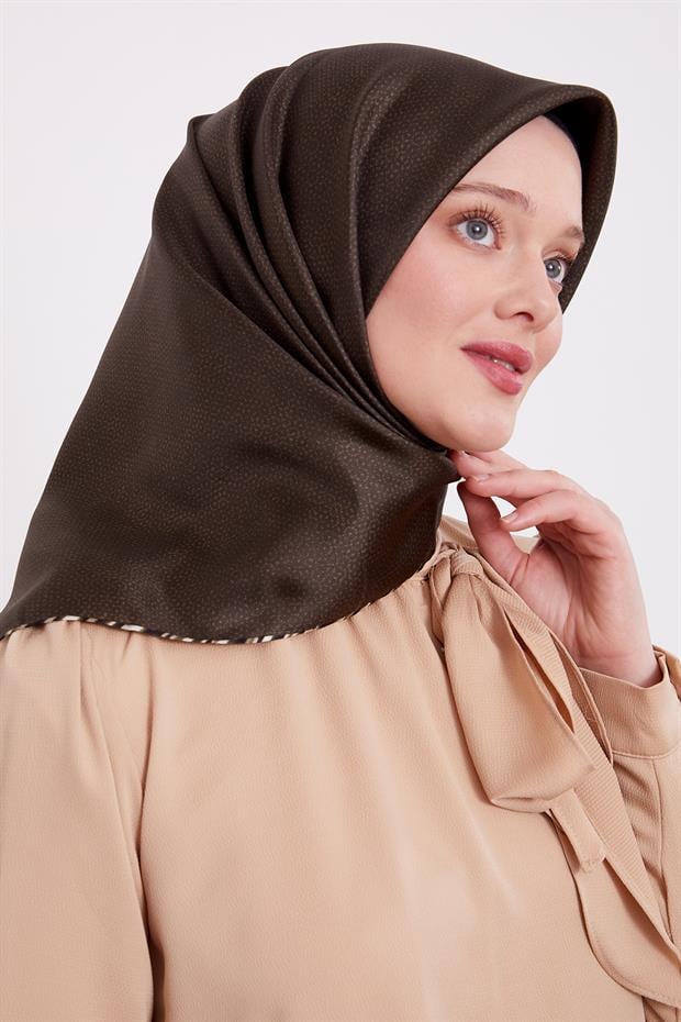 Haki Benekli Twill İpek Eşarp