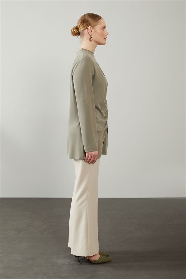 Haki Büzgü Detaylı Sweat