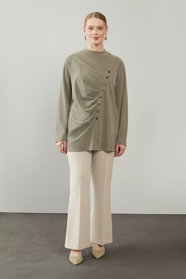 Haki Büzgü Detaylı Sweat