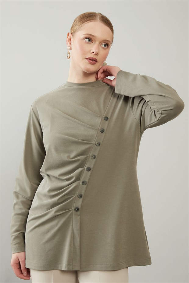 Haki Büzgü Detaylı Sweat