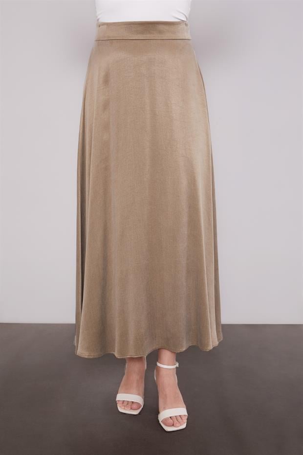 Haki Çapraz Düğme Detay Cupra Etek Takım