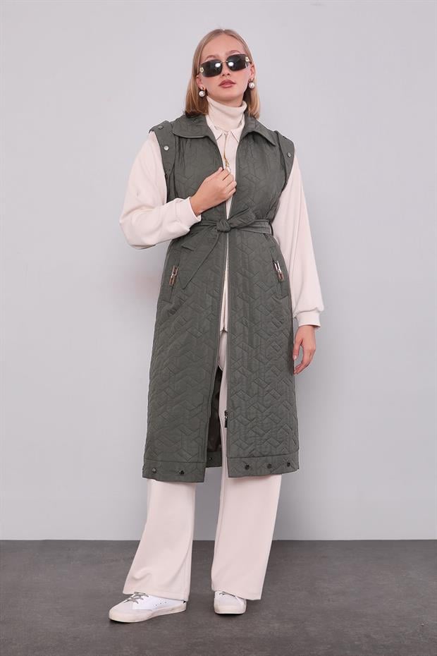 Haki Cep Aksesuar Detaylı Yelek