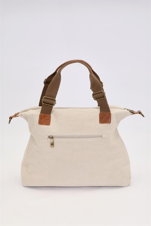 Haki Çift Fermuarlı Kumaş Askılı El Çantası