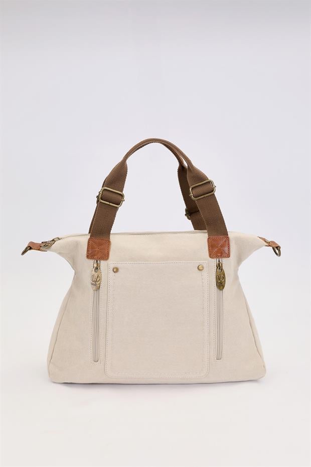 Haki Çift Fermuarlı Kumaş Askılı El Çantası