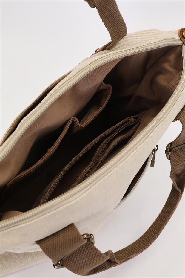 Haki Çift Fermuarlı Kumaş Askılı El Çantası