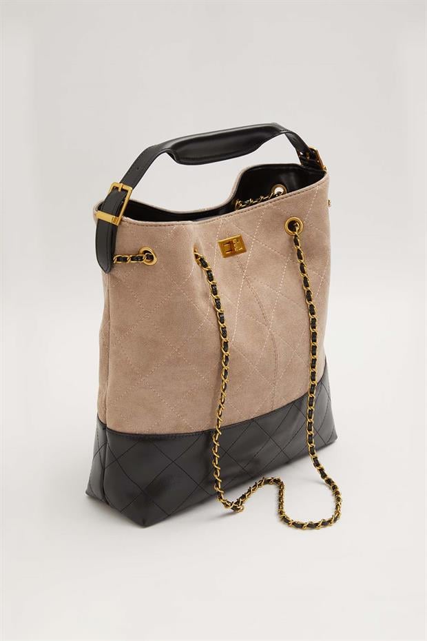 Haki Çift Renkli Zincirli El Çantası