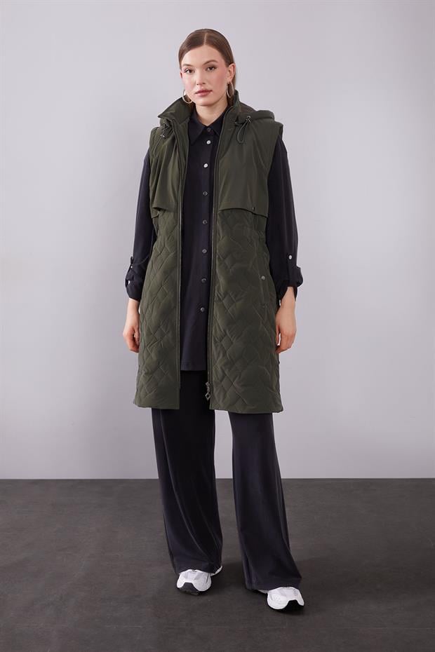 Haki Çıtçıt Rüzgarlık Detaylı Şişme Yelek