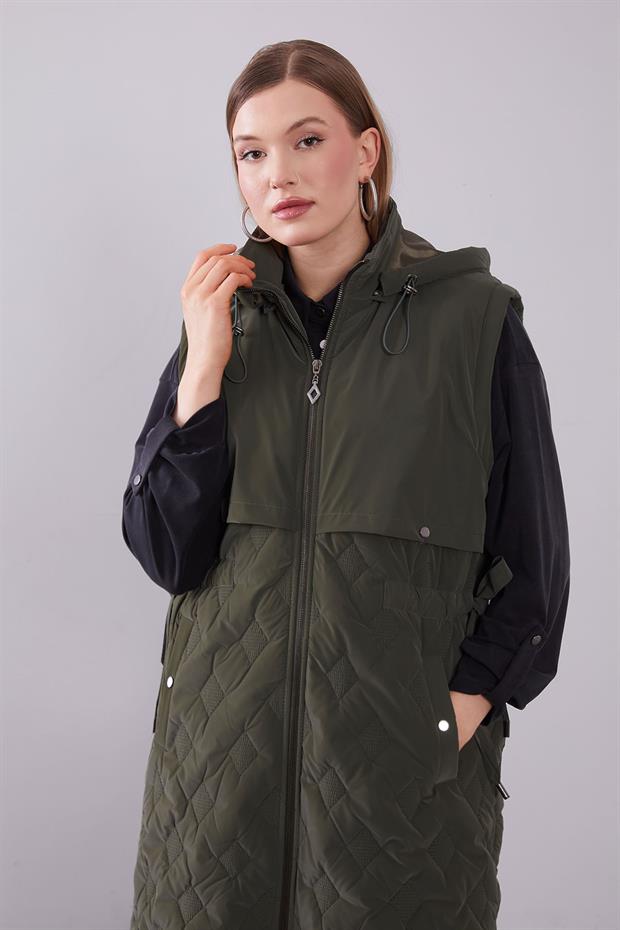 Haki Çıtçıt Rüzgarlık Detaylı Şişme Yelek