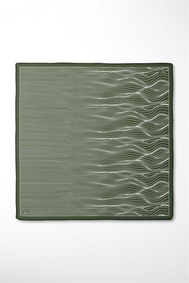 Haki Çizgili Model Twill İpek Eşarp