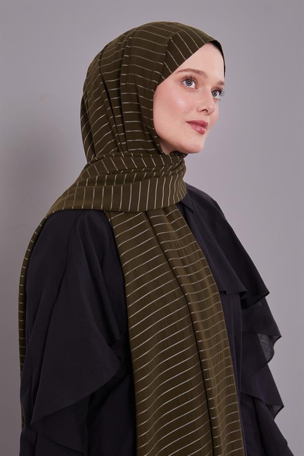 Haki Çizgili Cazz Şal