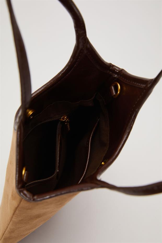 Haki Deri Askı Detaylı El Çantası