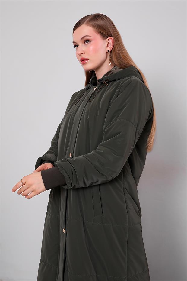 Haki Düğmeli Kapitone Mont