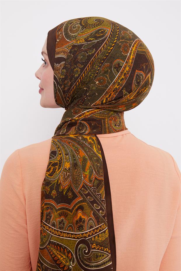 Haki Etnik Desen Royal Şal