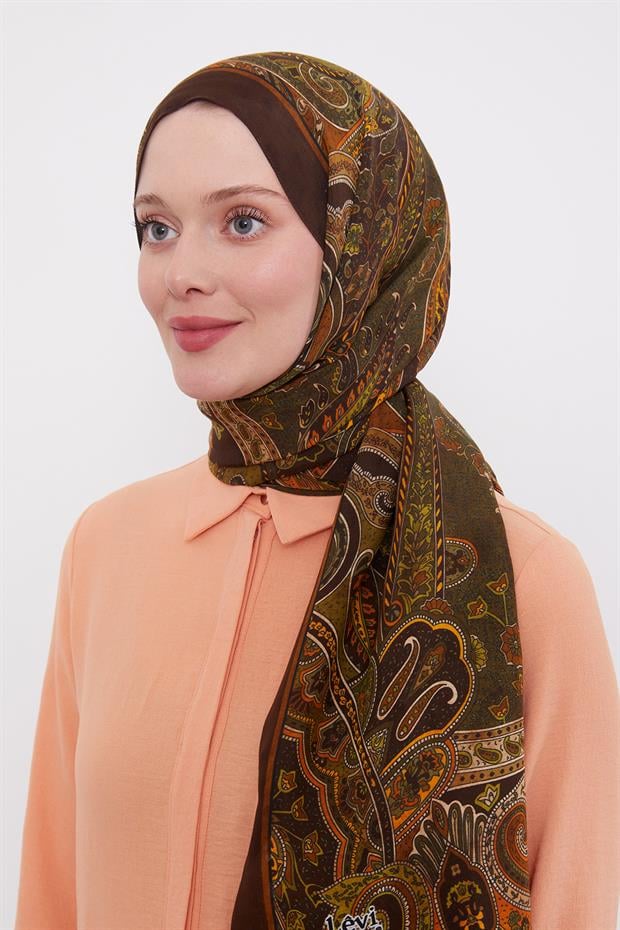 Haki Etnik Desen Royal Şal