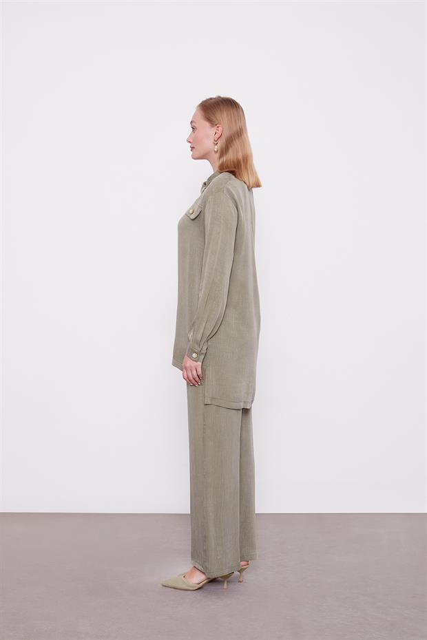 Haki Fermuar Detaylı Tunik Takım