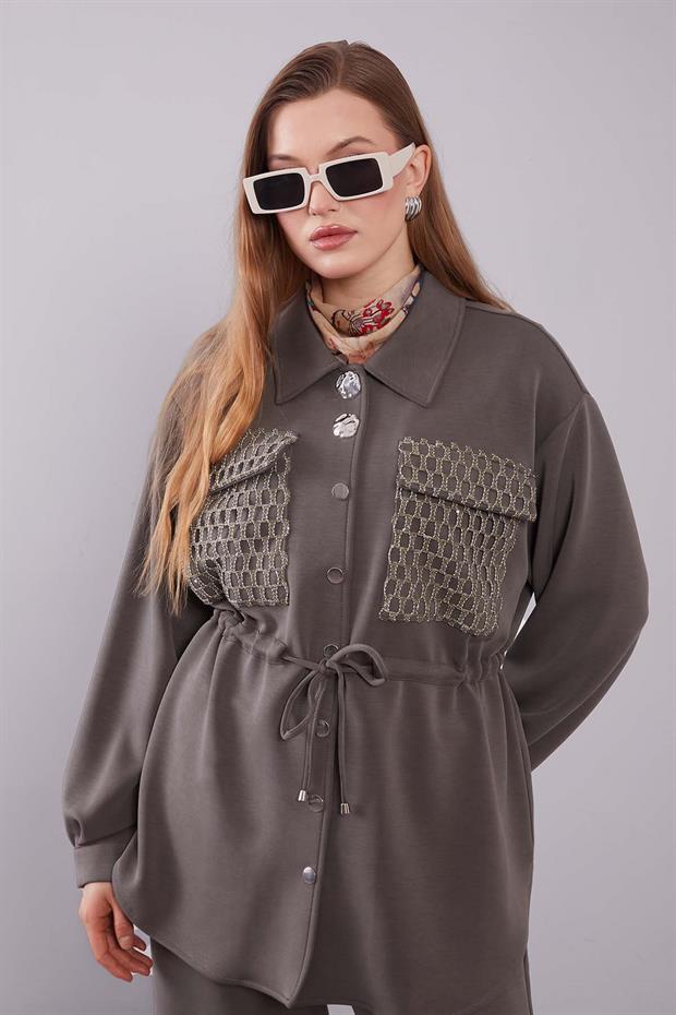 Haki File Cep Detaylı İkili Takım