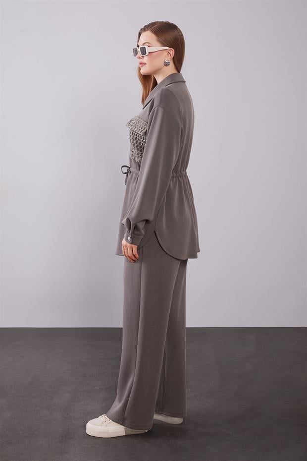 Haki File Cep Detaylı İkili Takım