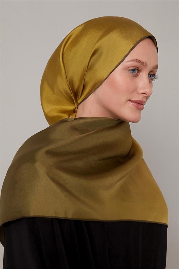 Haki Geçişli Twill İpek Eşarp