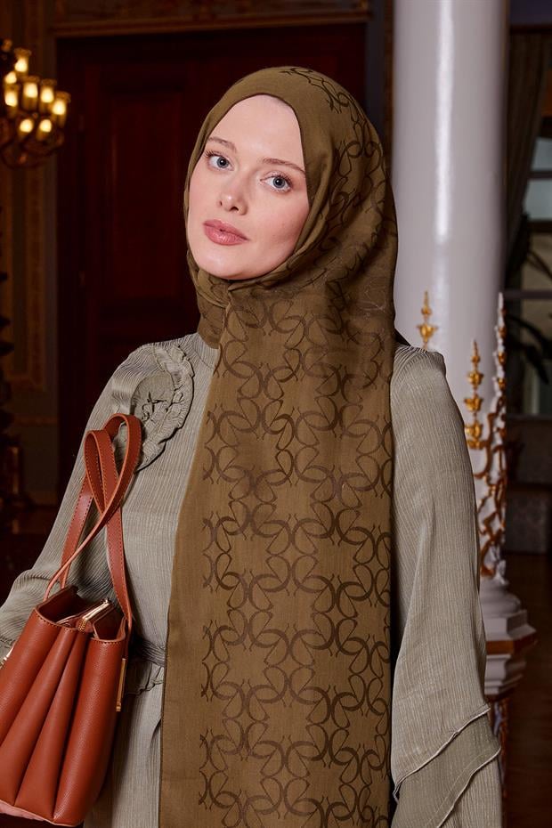 Haki Geometrik Desen Grazia Şal