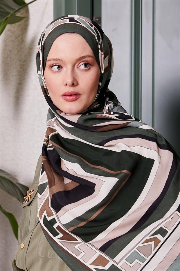 Haki Geometrik Desen Royal Şal