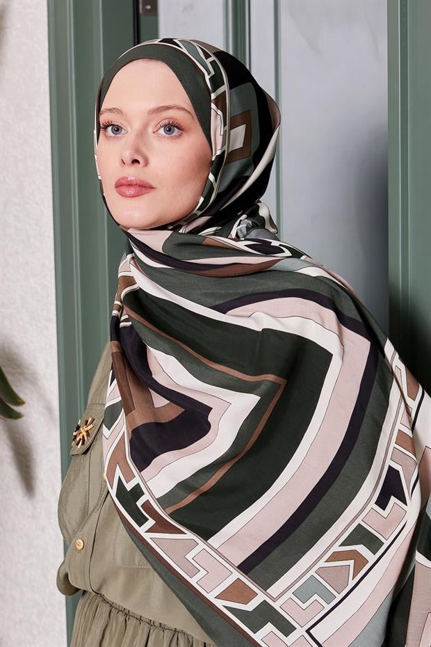 Haki Geometrik Desen Royal Şal