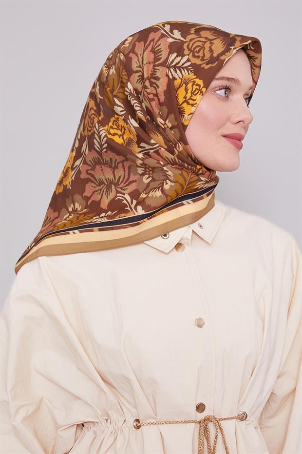 Haki Gül Desen Aura Eşarp