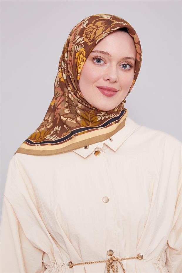 Haki Gül Desen Aura Eşarp