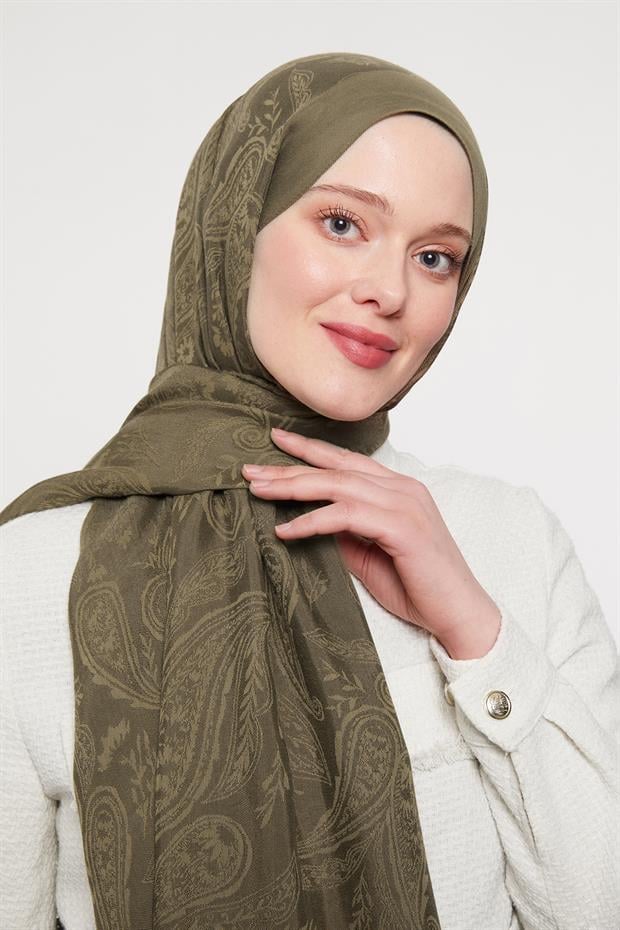 Haki Hint Desen Grazia Şal