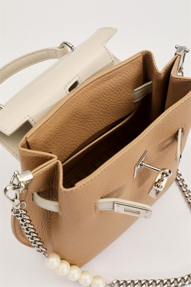 Haki İnci Askı Detaylı El Çantası