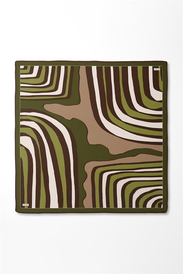 Haki Kalın Çizgili Twill İpek Eşarp