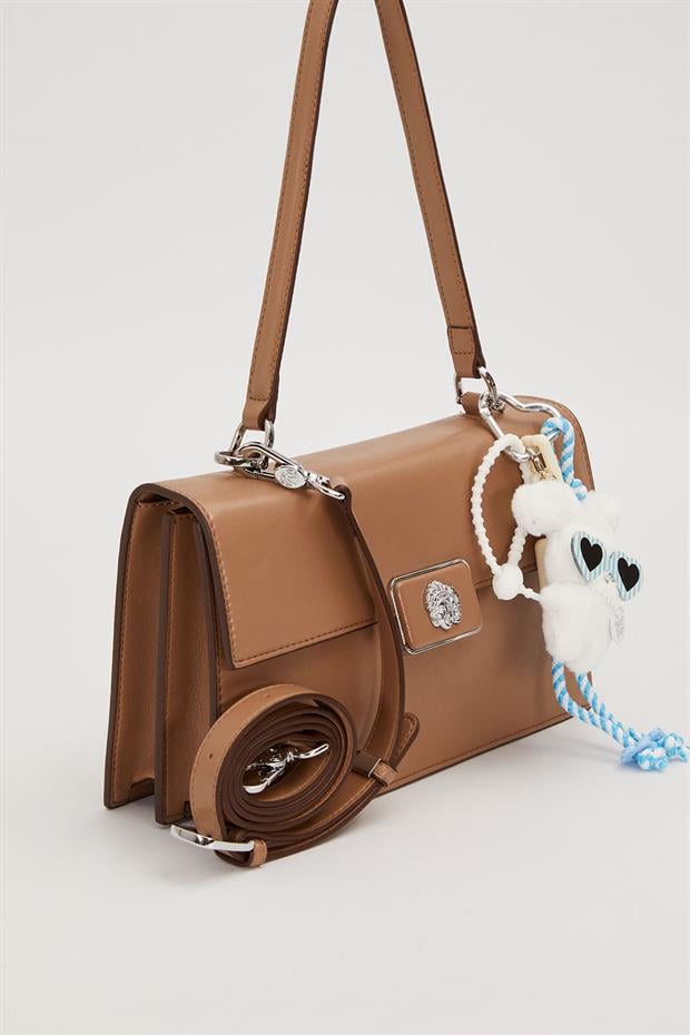 Haki Kare Form Charm Detaylı Omuz Çantası