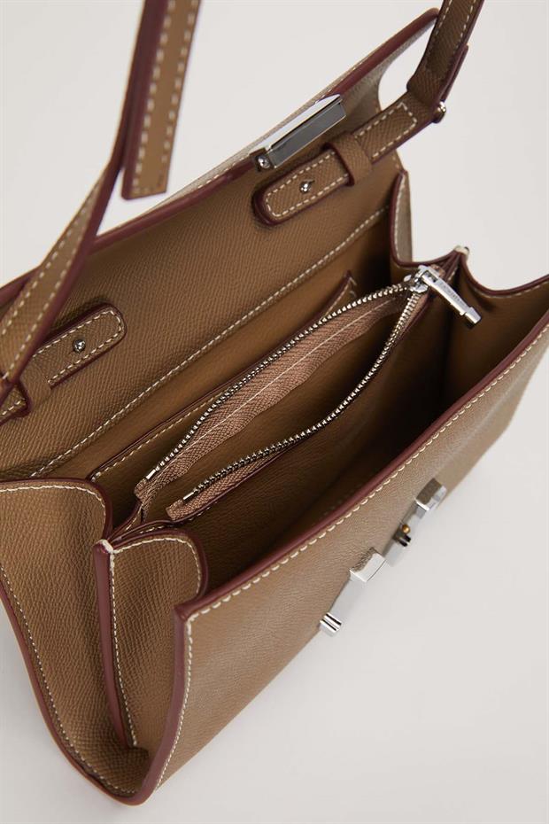 Haki Kenar Dikiş Detaylı Omuz Çantası