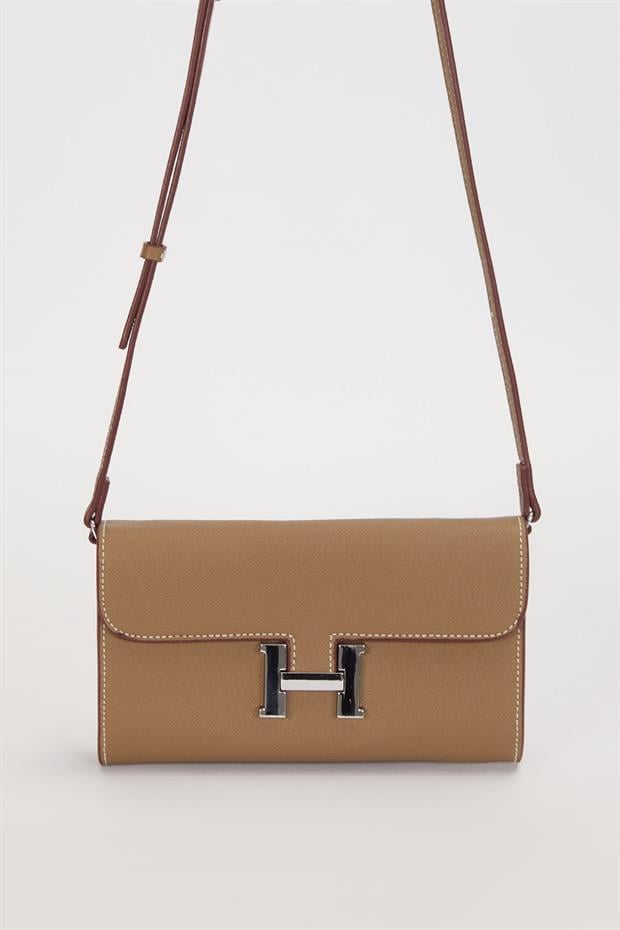 Haki Kenar Dikiş Detaylı Omuz Çantası