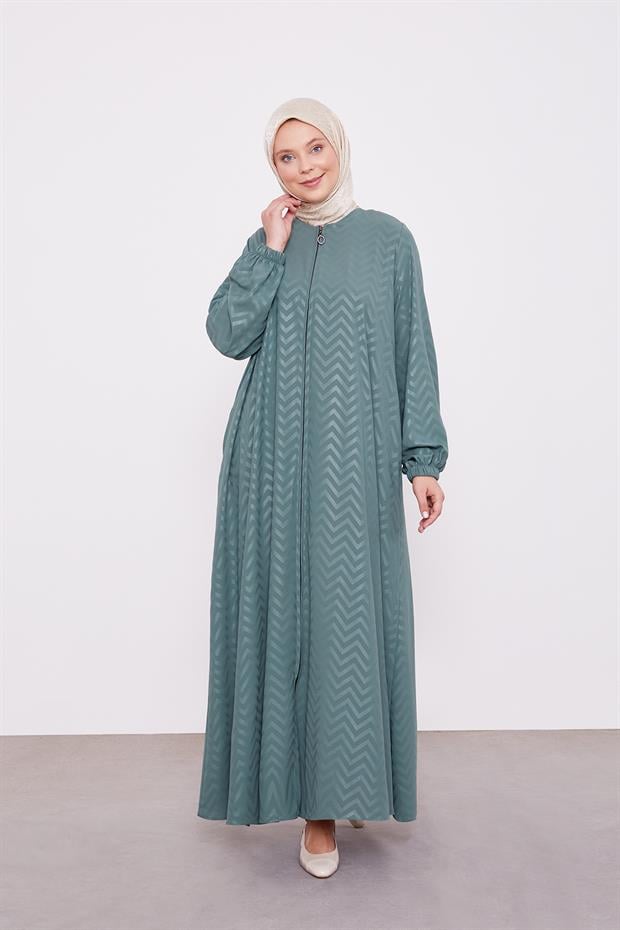 Haki Kendinden Desenli Ferace