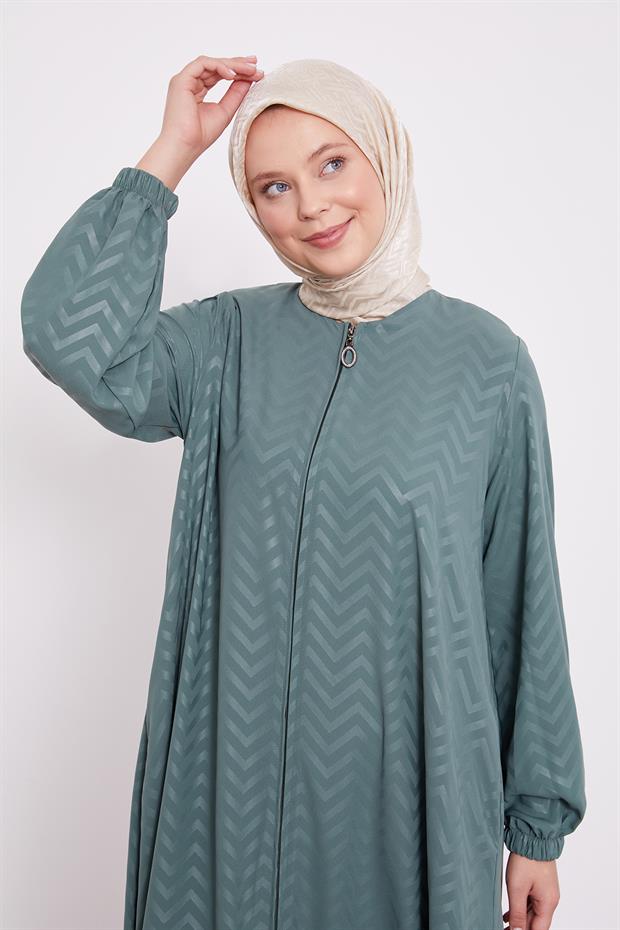 Haki Kendinden Desenli Ferace